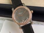 Perfect Replica Chopard Happy Sport V2 Upgrade Rose Gold Diamond Bezel Black Leather Women Watch